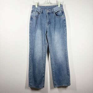 NVFelix Women's Wide Leg Baggy Fit Jeans‎ Size M High Rise Blue Med Wash Cotton